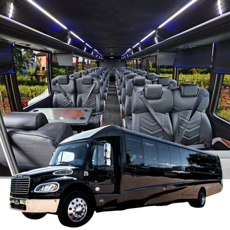 Executive 51-passenger charter bus with reclining leather seating