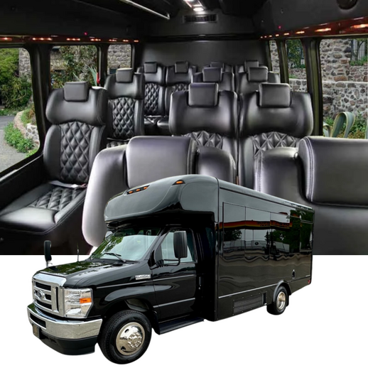 17-passenger executive shuttle with diamond-stitched leather seating