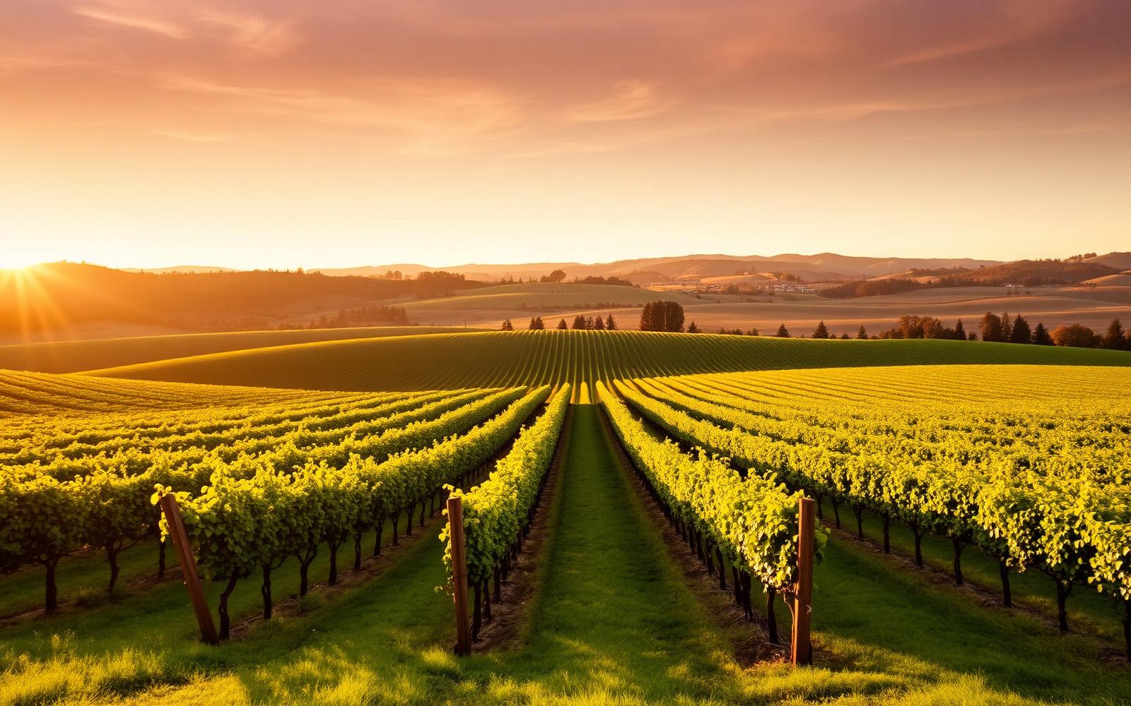 Sonoma wine country vineyard rows at golden hour